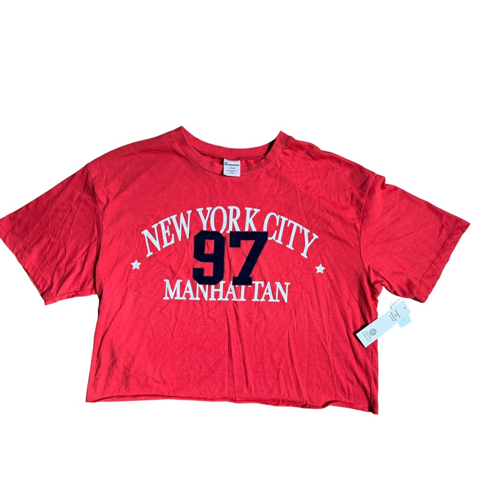 No Boundaries Womens Red NYC Manhattan 97 Graphic Crop Top Tee Large 12-14 NWT